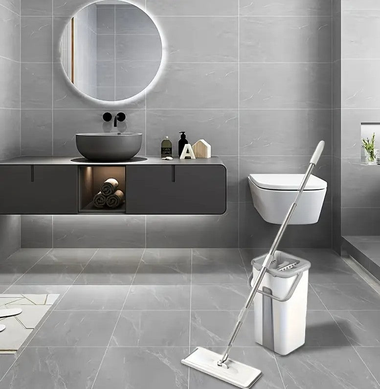 Set mop si galeata pentru stoarcere, Zola®, cu 2 camere, absoarbe rapid murdaria si apa, alb/gri Set mop si galeata pentru stoarcere, Zola®, cu 2 camere, absoarbe rapid murdaria si apa, alb/gri
